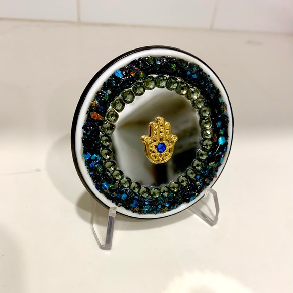 4/$20 ποΈ Evil Eye Hamsa Windowsill Mirror with Swarovski Crystal and Tourmaline - Picture 3 of 5